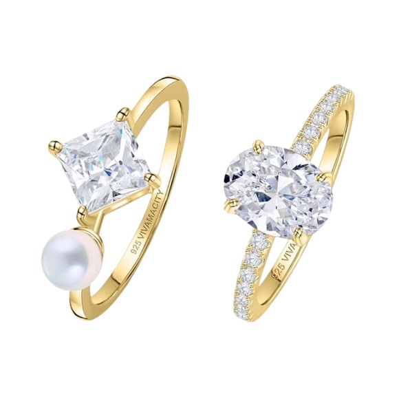 BUNDLE of 2 18KT Gold Vermeil Rings from Vivamacity - Ari Ring and Adelina Ring - Picture 1 of 15